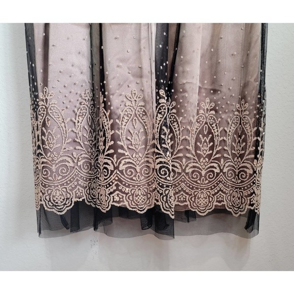 NOT FOR SALE Adrianna Papell Gold with Black Sheer Overlay Fit & Flare Dress - Picture 3 of 5